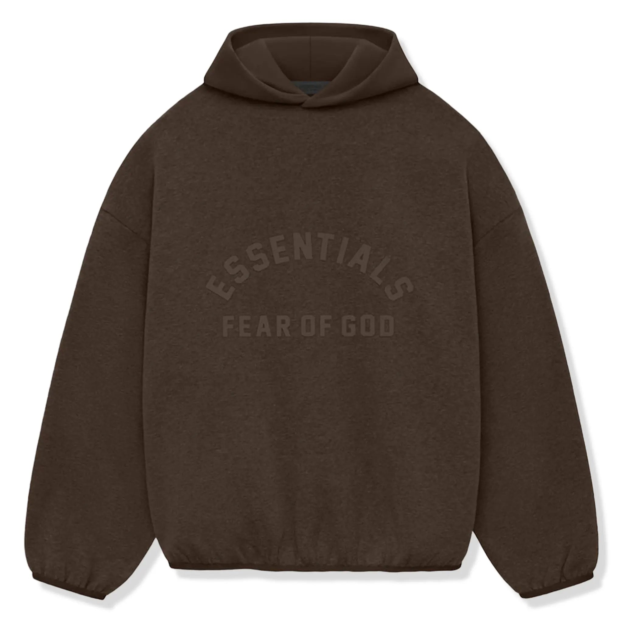 Front View of Fear Of God Essentials Core Collection Nylon Fleece Heather Wood Hoodie 192SU242052F